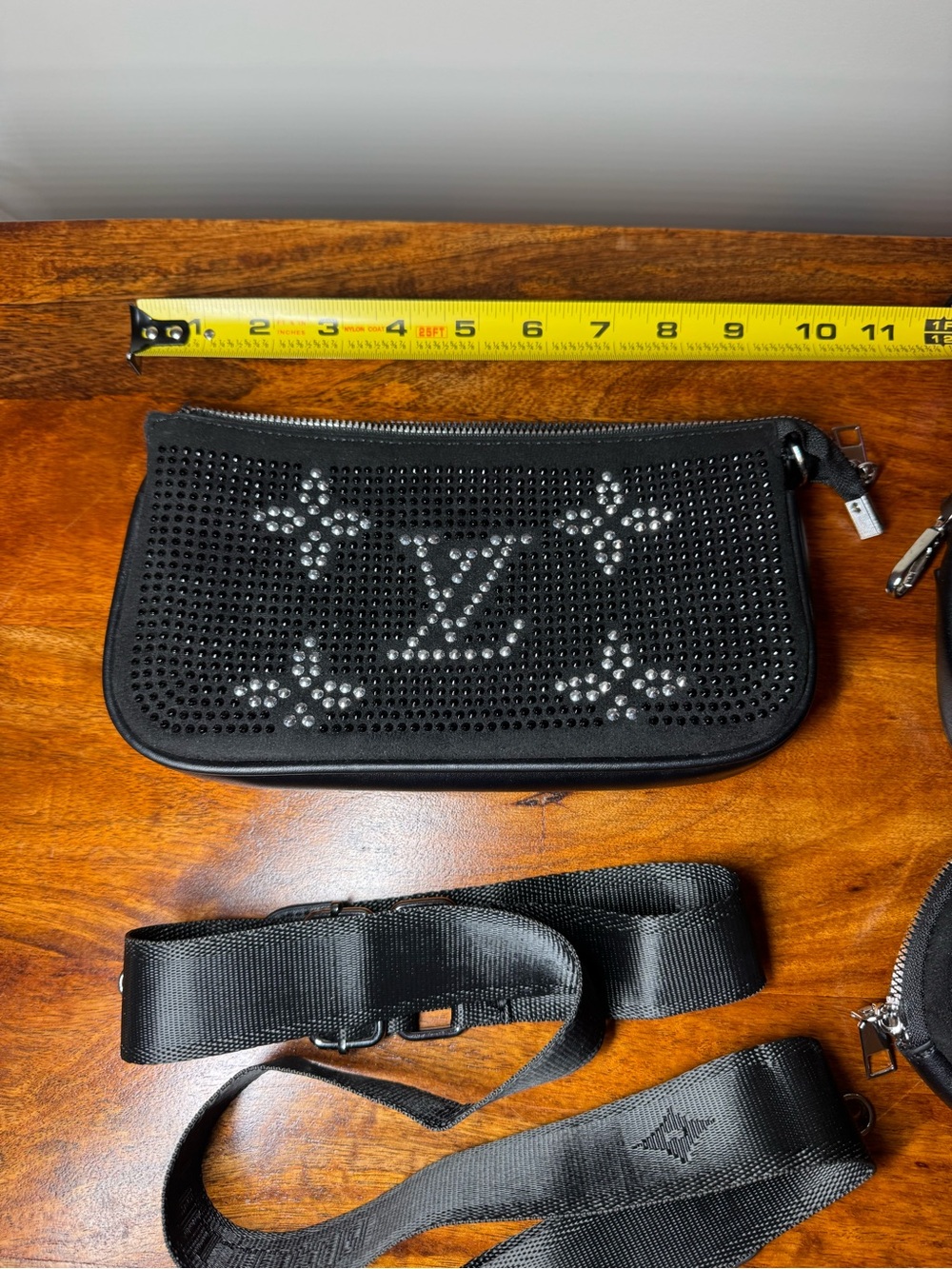 Black Studded Shoulder/Crossbody Bag. No Brand.